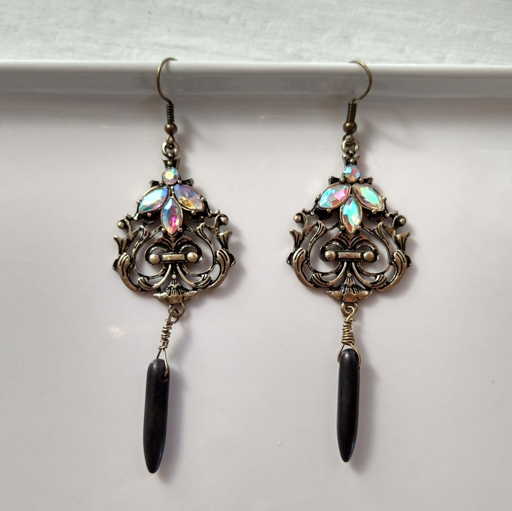 Statement Earrings Rhinestone Real Howlite Stone - Picture 11 of 11